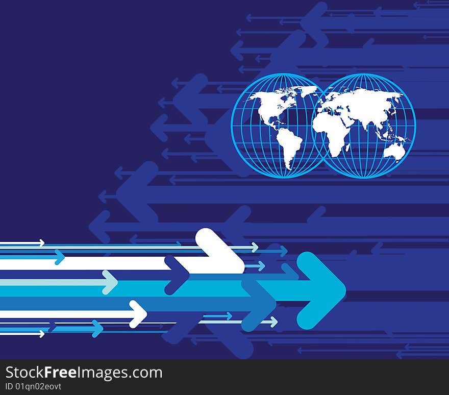 Map of the world and arrows on the abstract background