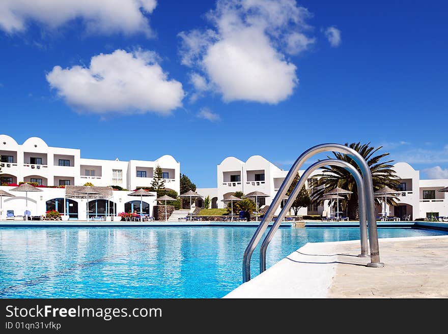 A beautiful swimming pool and railing