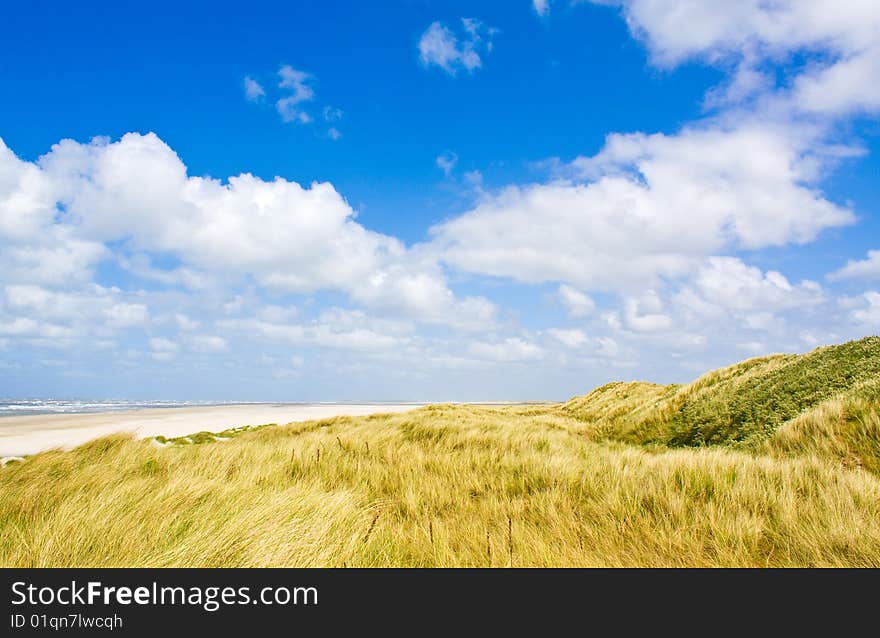 North sea beach with cloudy sky