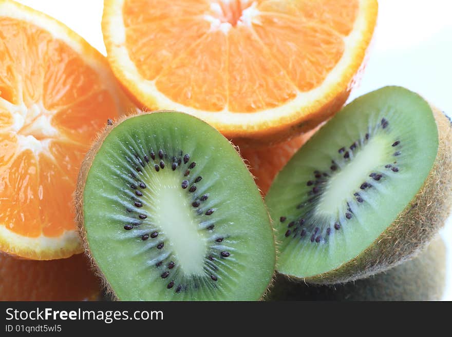 Close-up of sliced orange and kiwi fruit. Close-up of sliced orange and kiwi fruit