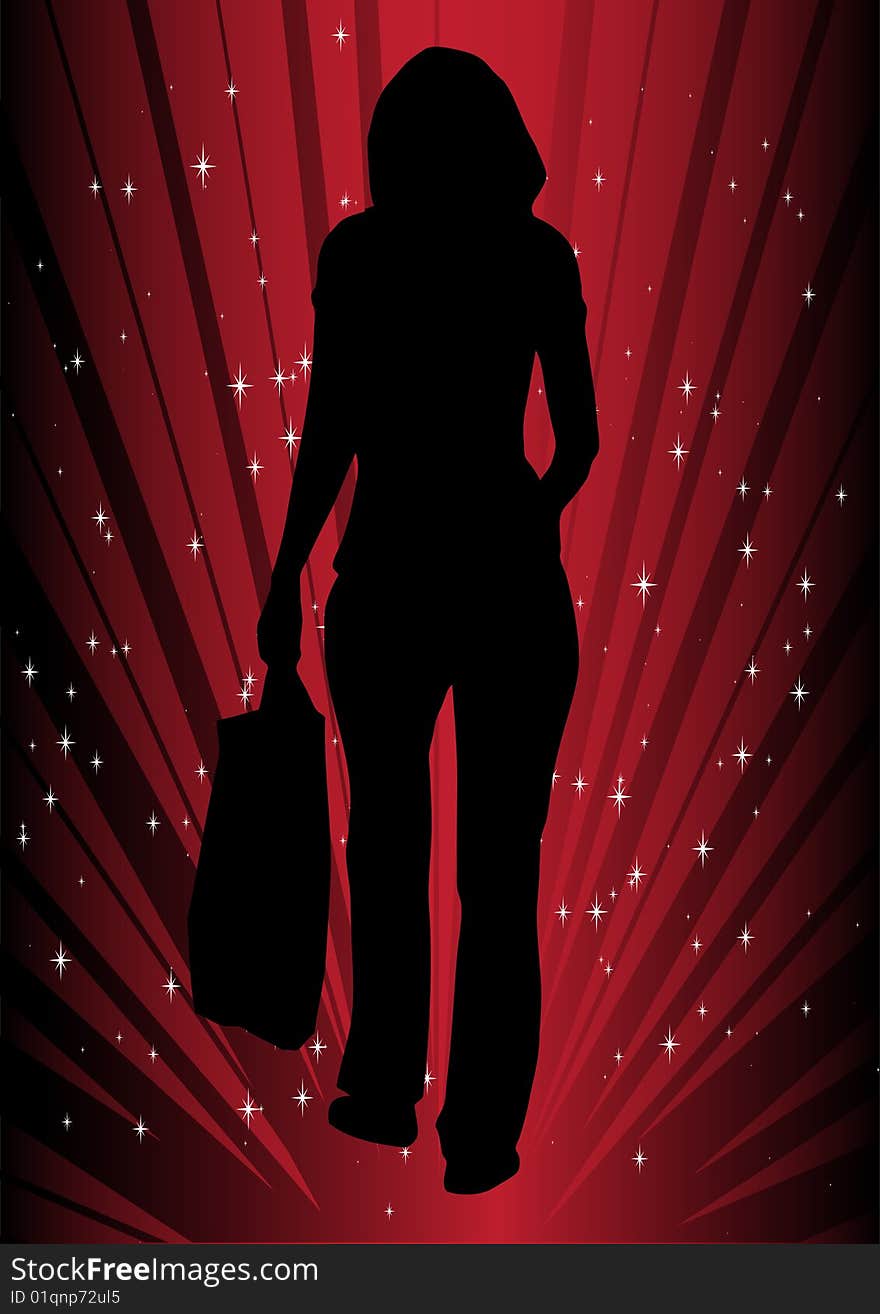 Vector silhouette of girl in shopping