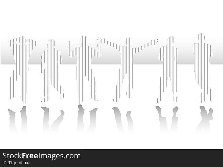 Illustration of background with stripes Silhouettes of six boys