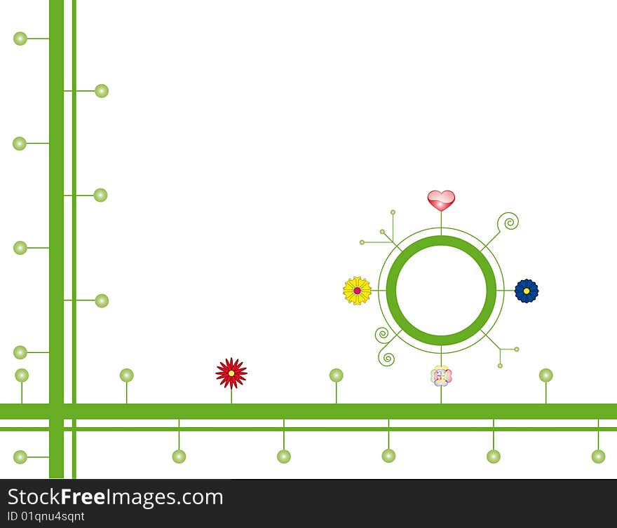 Illustration of Green frame and circle flower