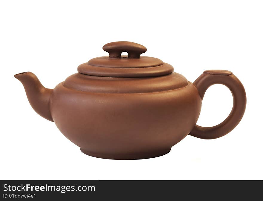 Clay teapot for the Chinese tea isolated on a white background