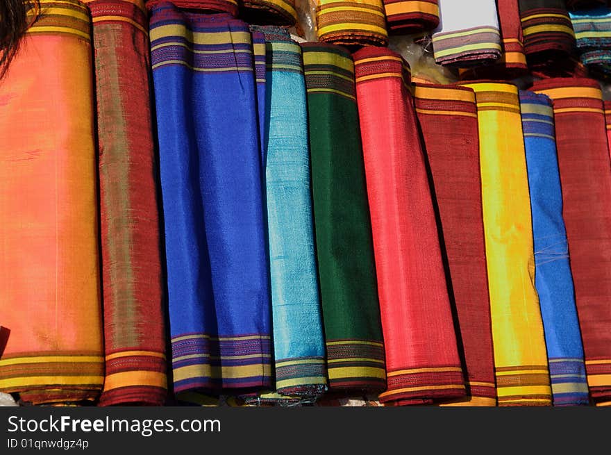 Handmade national textile for traditional women dress. Turkmenistan. Ashkhabad market.