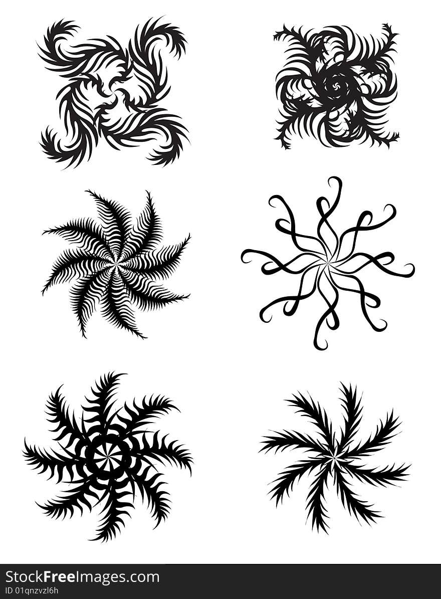 Elements of design in the form of stars and snowflakes on a white background. Elements of design in the form of stars and snowflakes on a white background.