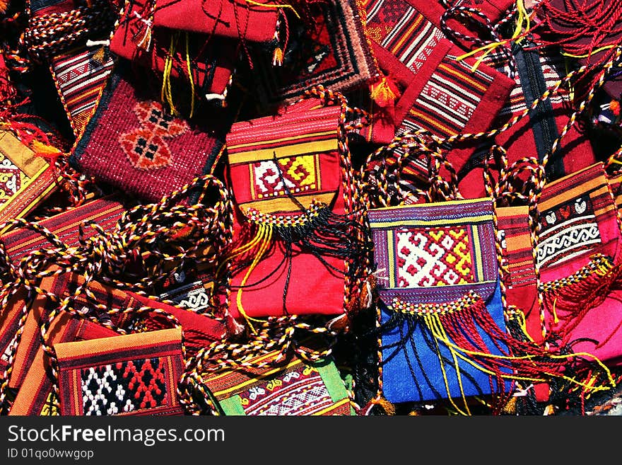 Handmade purse  with traditional ornament. Turkmenistan. Ashkhabad market.