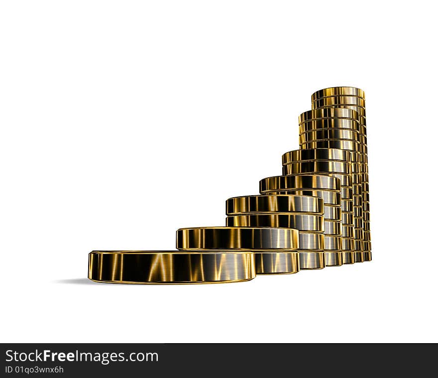 The line of coins in the form of charts or graphics. Columns 

of coins on a white background.