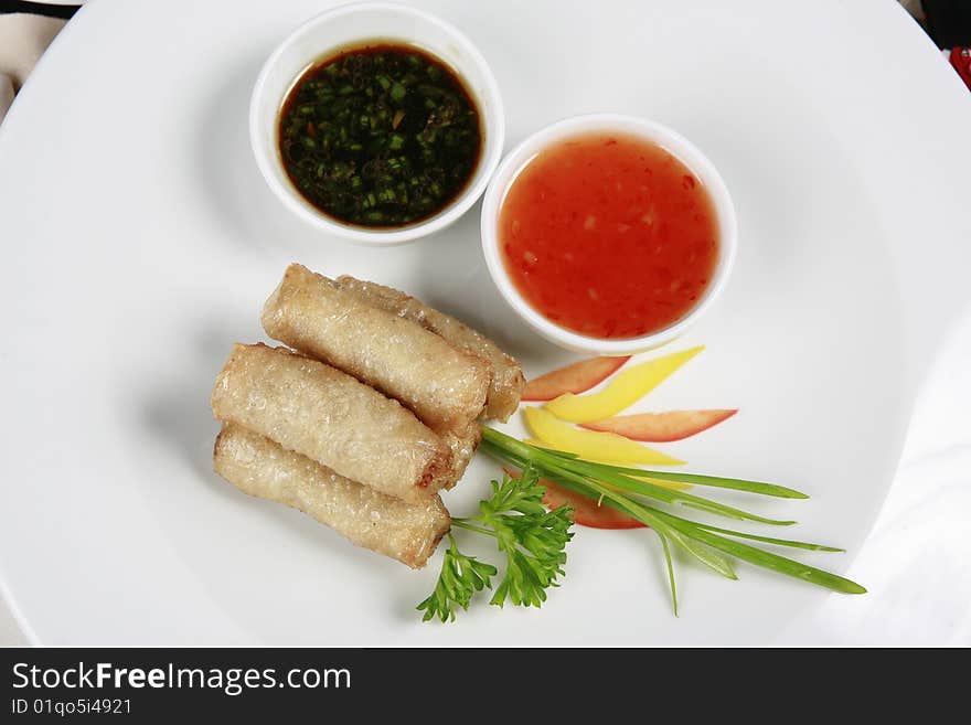 Chinese Japanese meal to stuff meat in rice plate and to fry