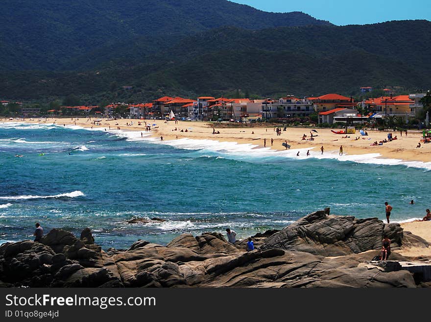 Sarti beach and village at Chalkidiki in Greece