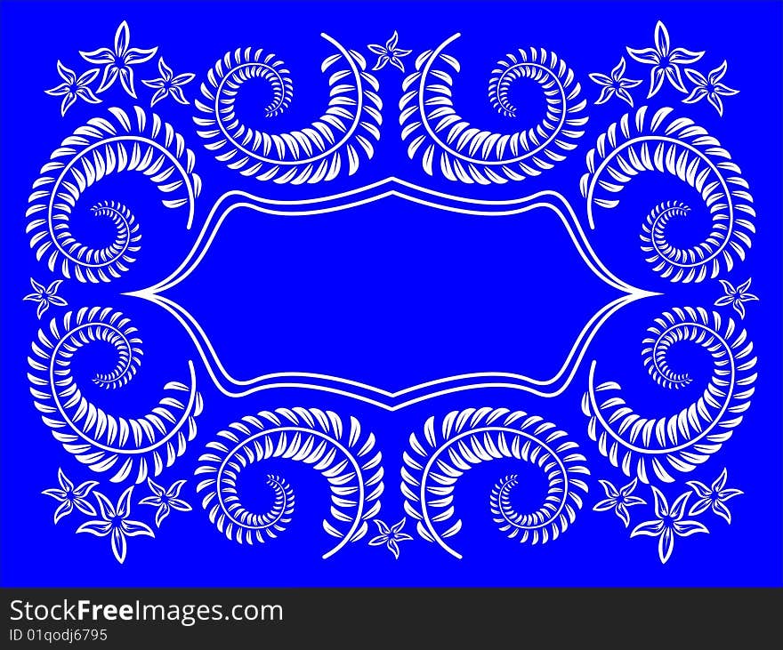 White floral abstract ornament on blue background. White floral abstract ornament on blue background