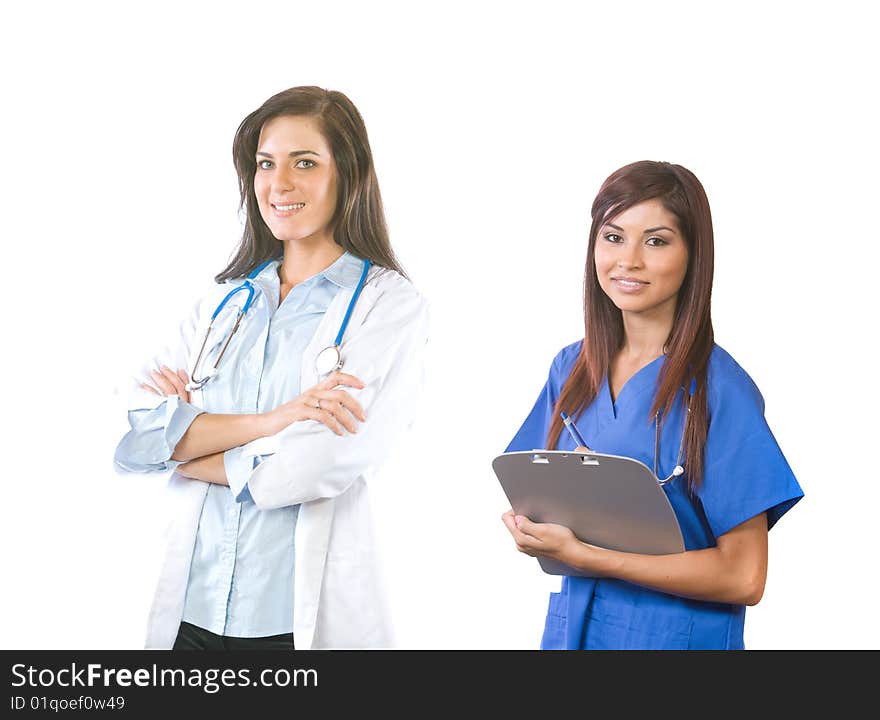 Female medical team isolated on white in the studio