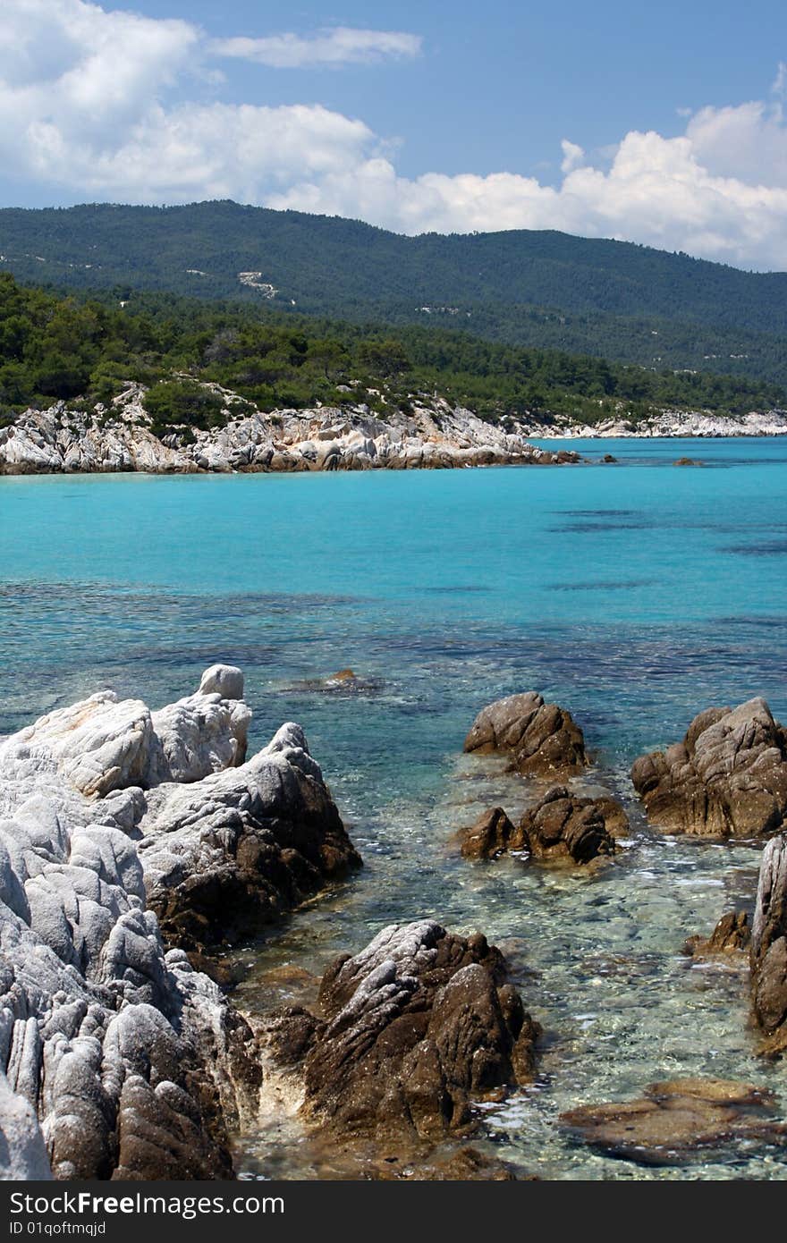 Beautiful sea landscape in greece near of orange coast