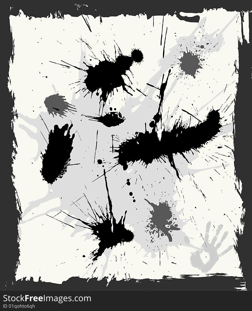 Messy ink splats and frame. Vector illustration. Elements are grouped separately.