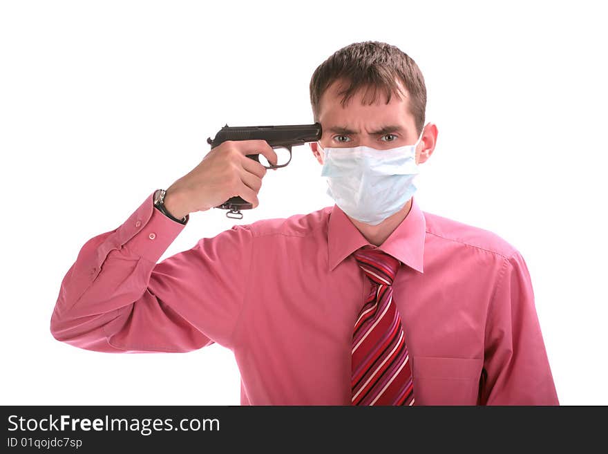 Guy with gun in a mask isolated