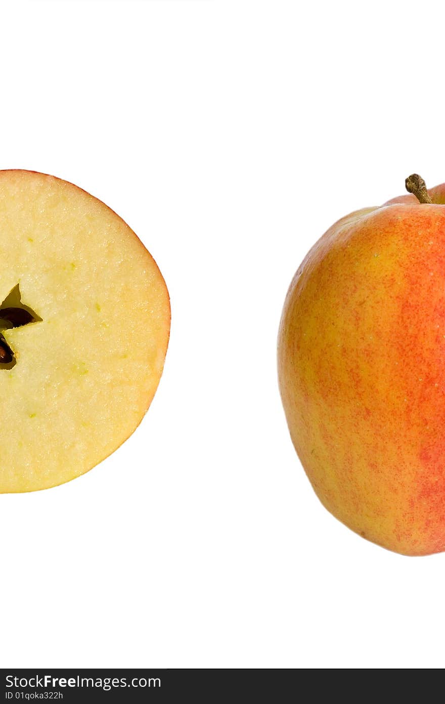 Isolated apple and apple cut