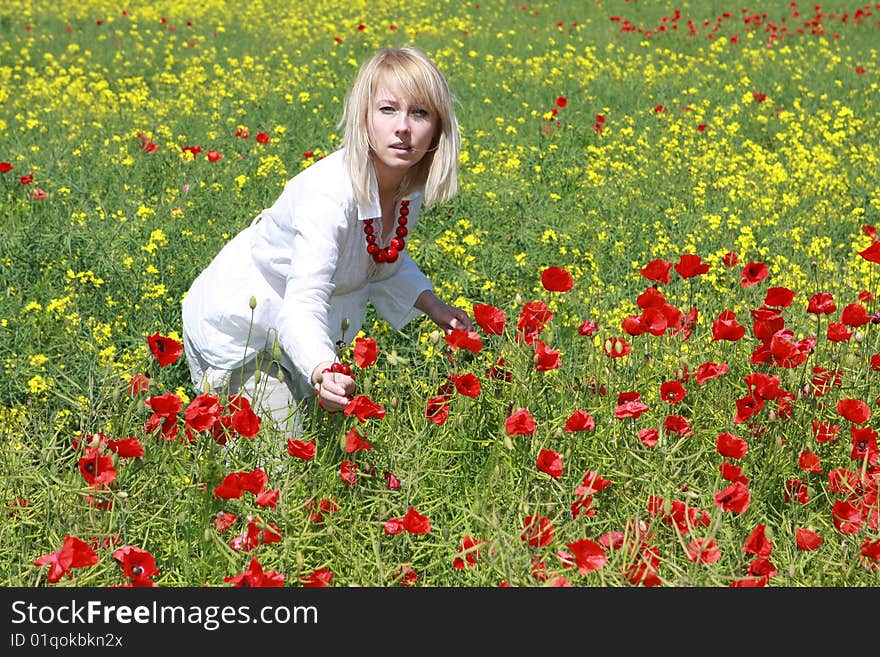 Blonde With Red Flower