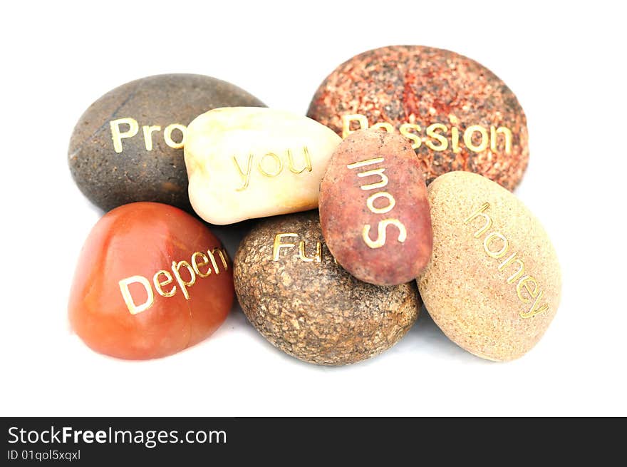 Little pebbles with different words wriiten on them. Little pebbles with different words wriiten on them