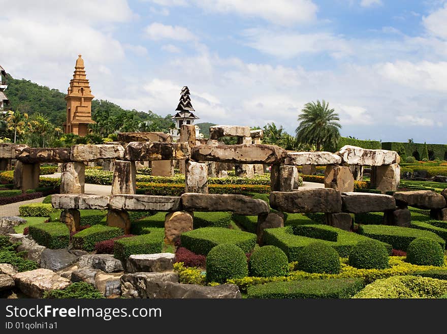 Designer garden with plants and stones