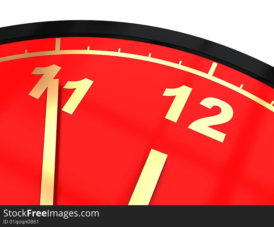 3d illustration of red clock arrows closeup. 3d illustration of red clock arrows closeup