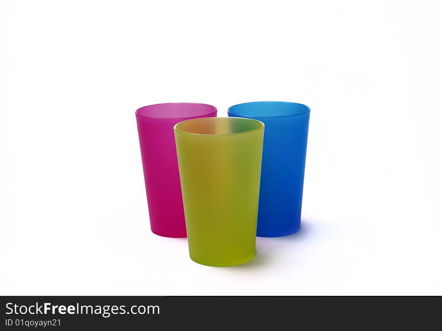 Color toothbrush holders on the white background