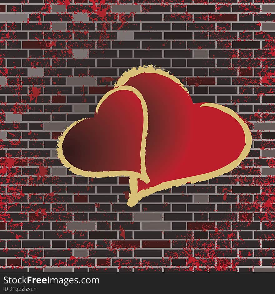 Tiled brick wall and the romance heart raster