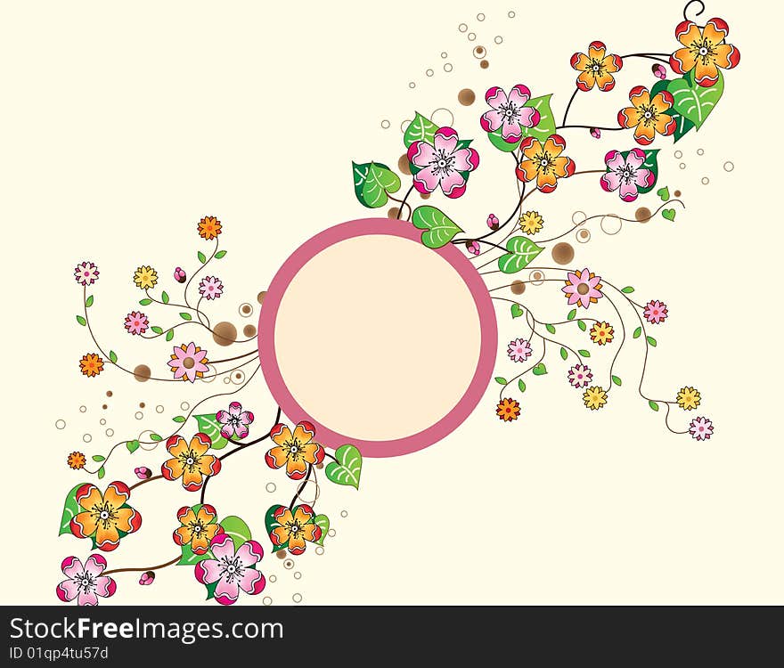 Pretty spring flowers bloom around a circle. Pretty spring flowers bloom around a circle.