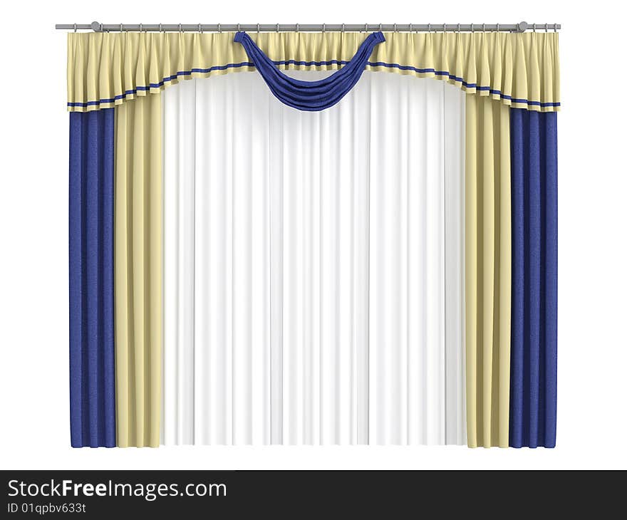 Rendered 3d isolated curtains on white background