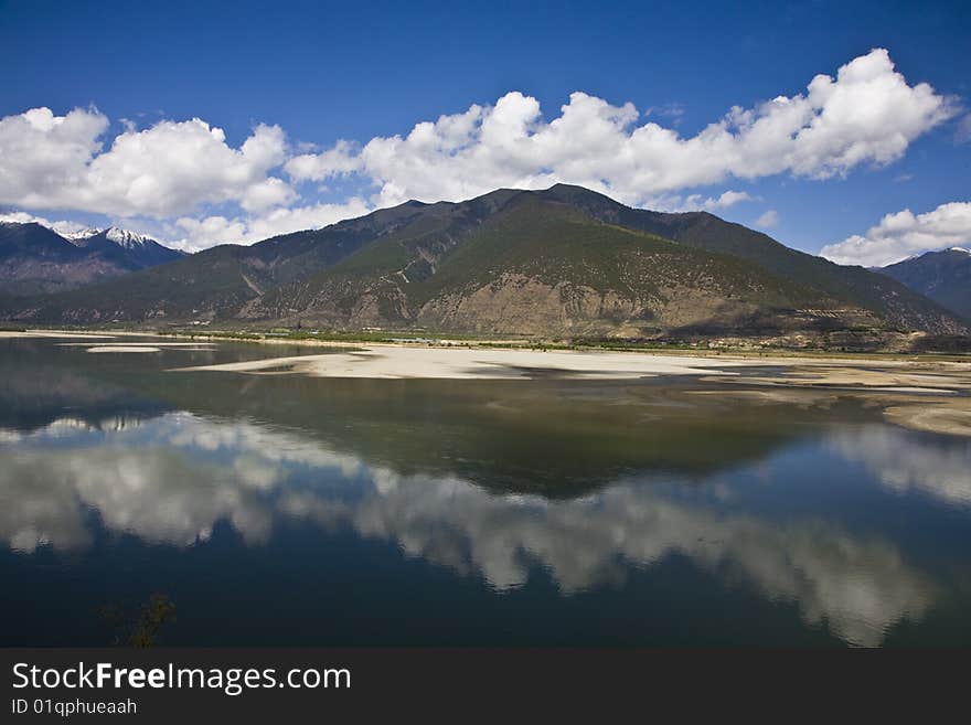 River with clouds in the west of china