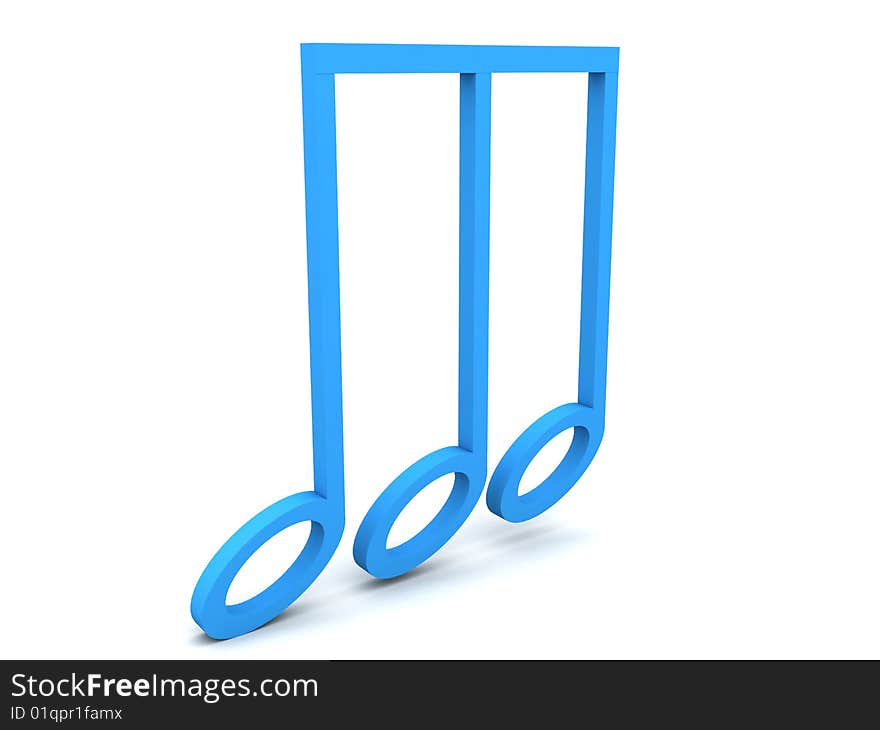 Side view of three dimensional clef note in blue color. Side view of three dimensional clef note in blue color