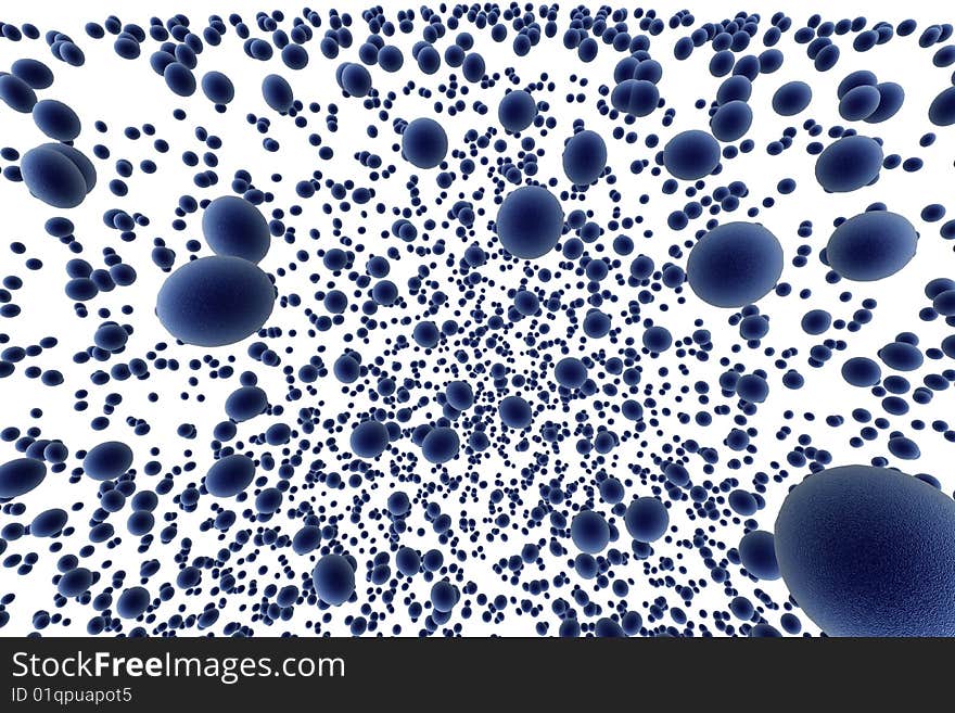 Blue bubbles raining on white back drop. Blue bubbles raining on white back drop