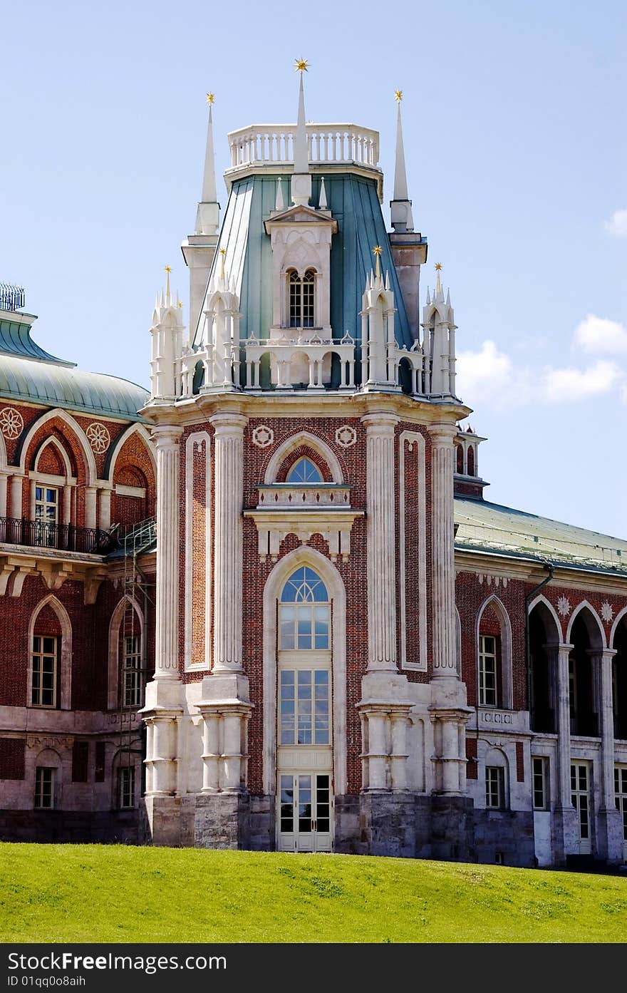 Palace of queen Ekaterina Second Great in Tsaritsino, Moscow in Russia