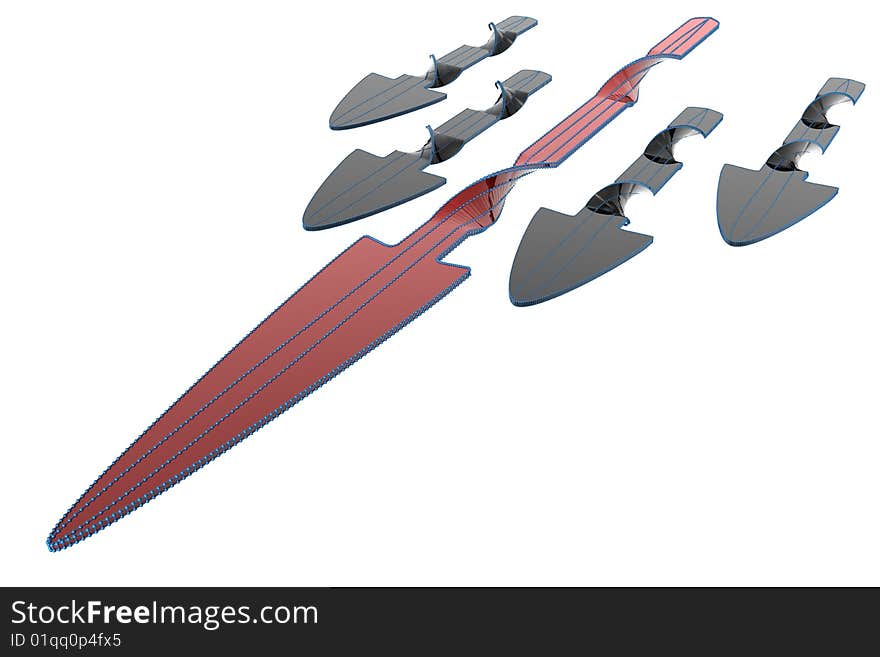 Gray and RedTwisting Arrows in formation on white background. Gray and RedTwisting Arrows in formation on white background