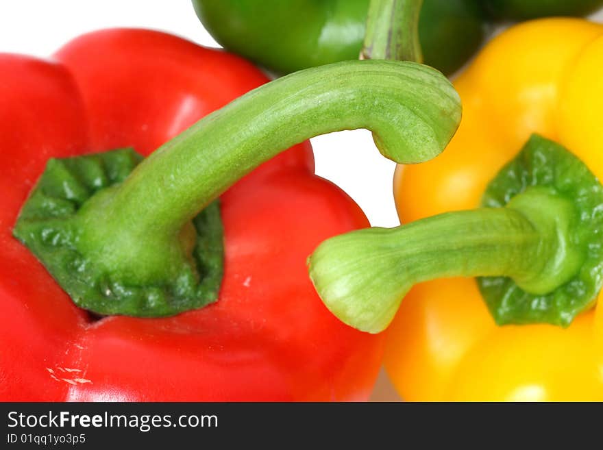 Detail of isolated peppers on the white background