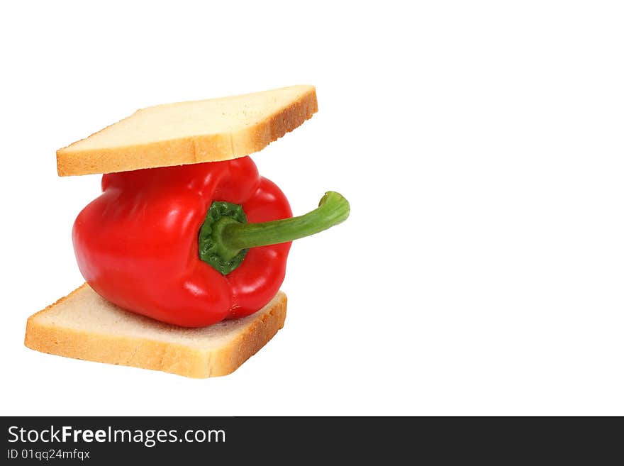 Detail of peppers in bread isolated on the white background