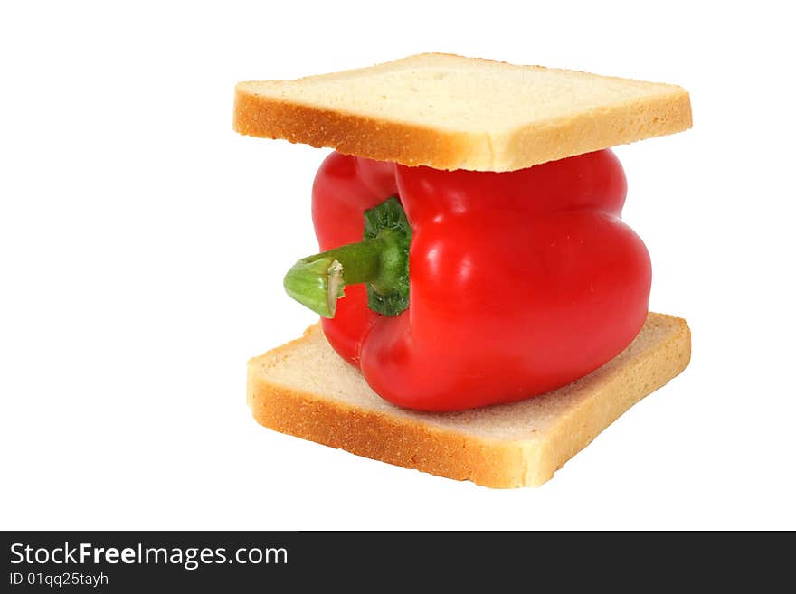 Detail of peppers in bread isolated on the white background