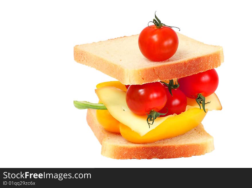 Detail of peppers in bread isolated on the white background. Detail of peppers in bread isolated on the white background