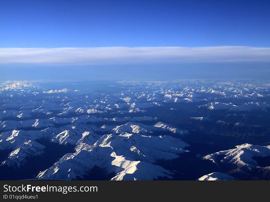 The aerial view of Southern Alps, New Zealand