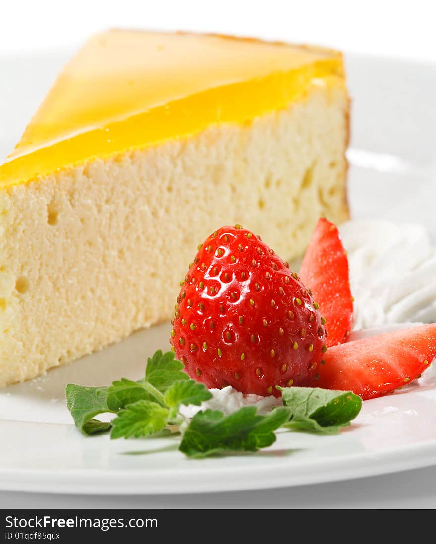 Dessert - Orange Cheesecake with Whip and Fresh Strawberry