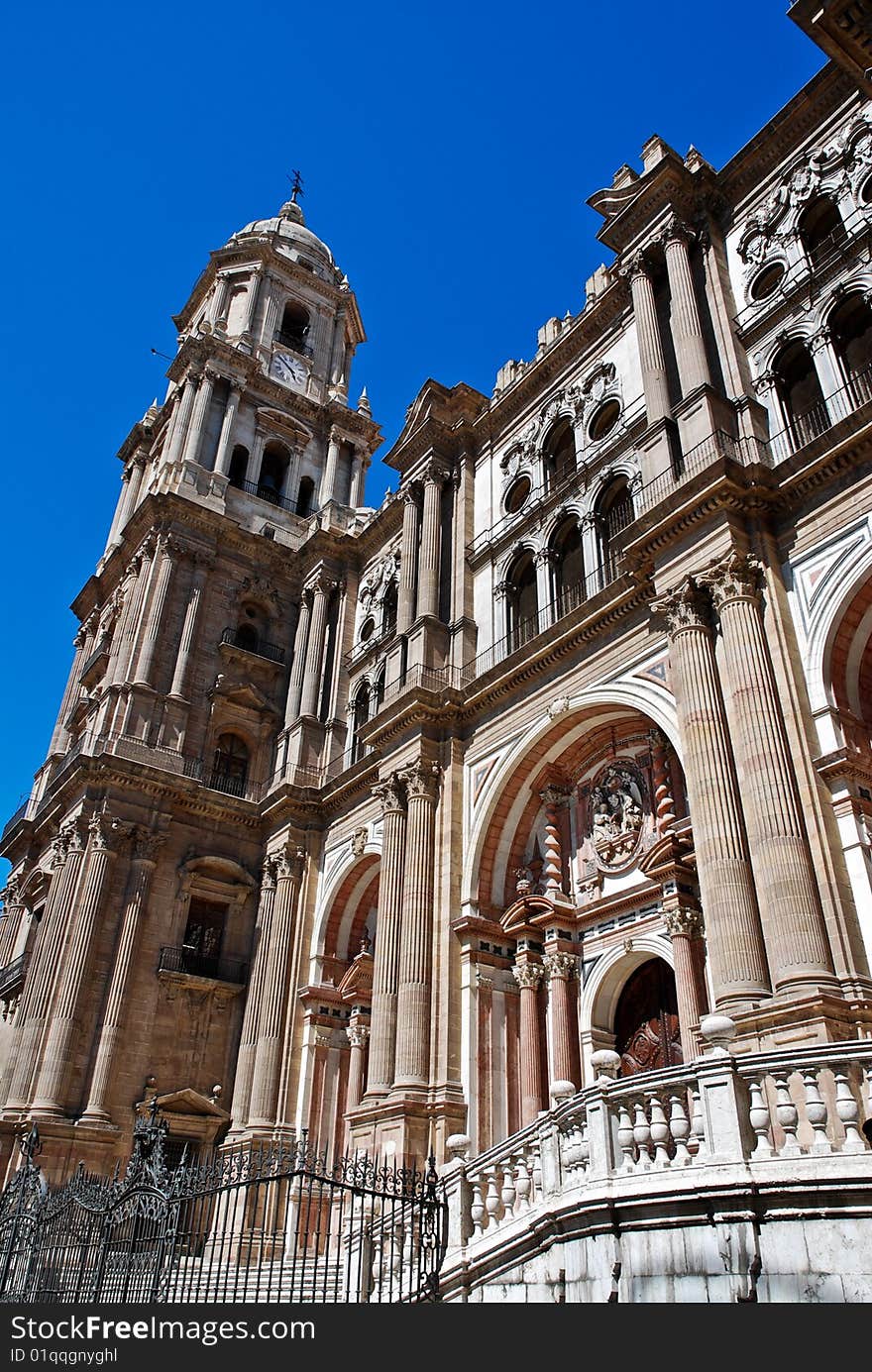 Picture of the cathedral portal and clock tower.