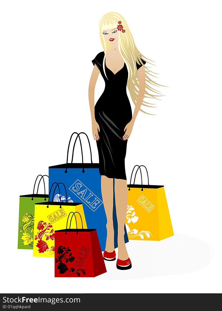 Beautiful Young Blond Girl With Shopping