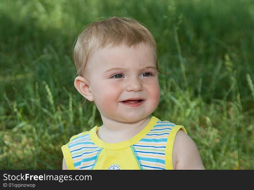 The baby on a grass. The baby on a grass