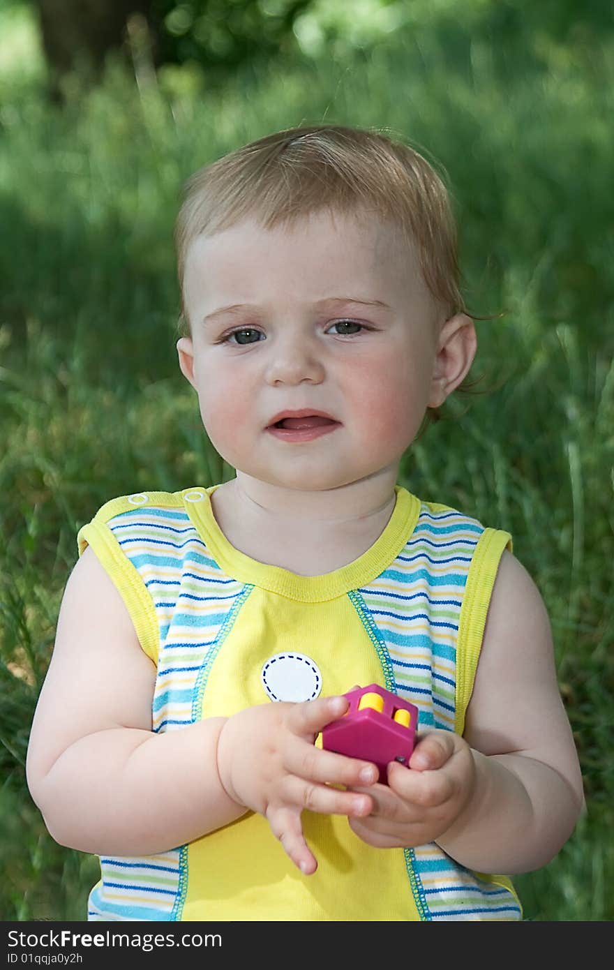 The baby on a grass. The baby on a grass