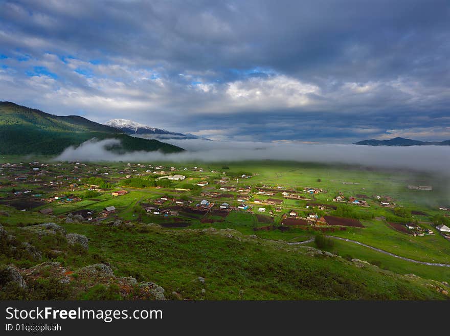 Morning in not sick village in mountains