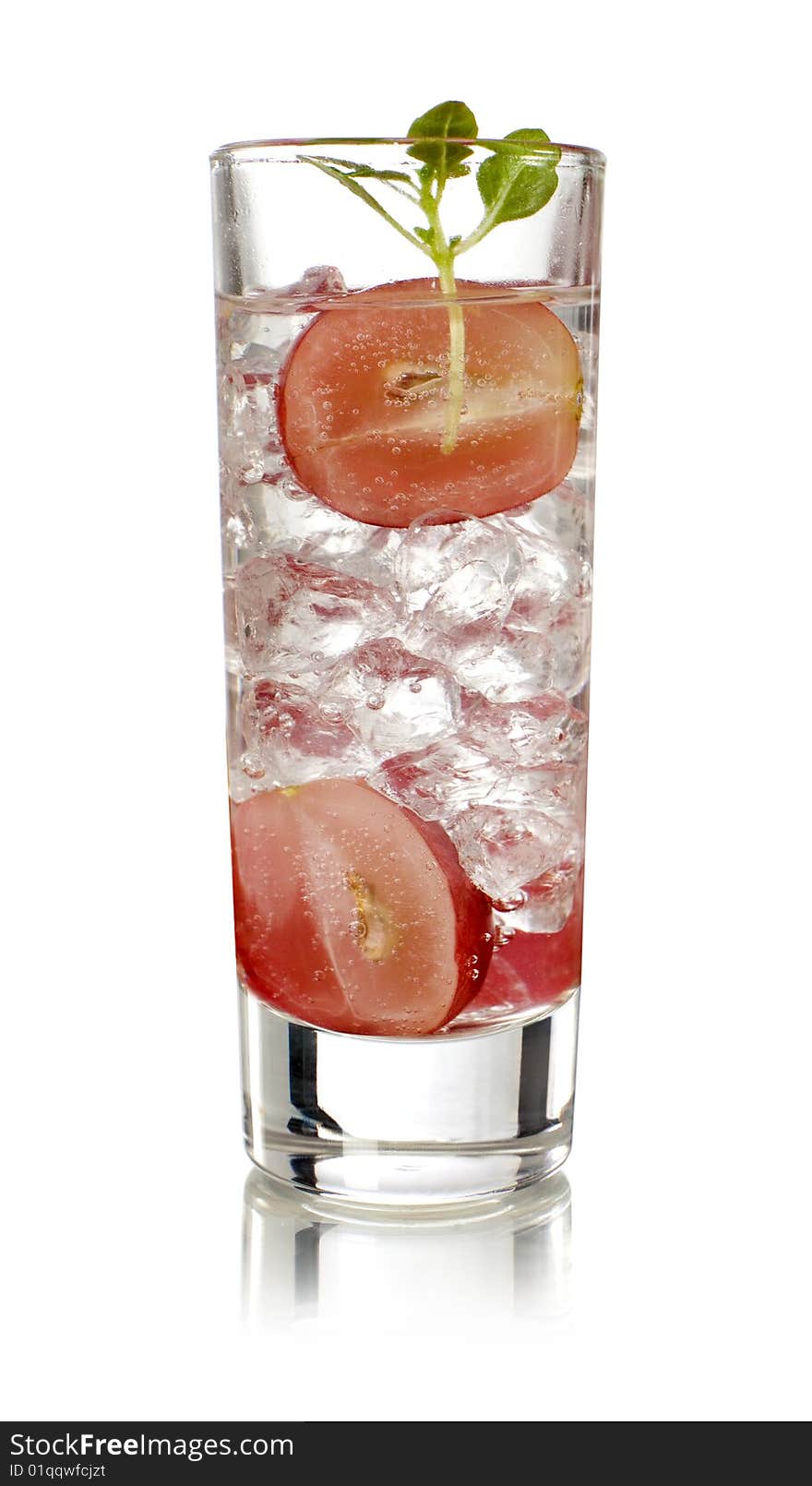 Cocktail with grapes and broken ice with white background