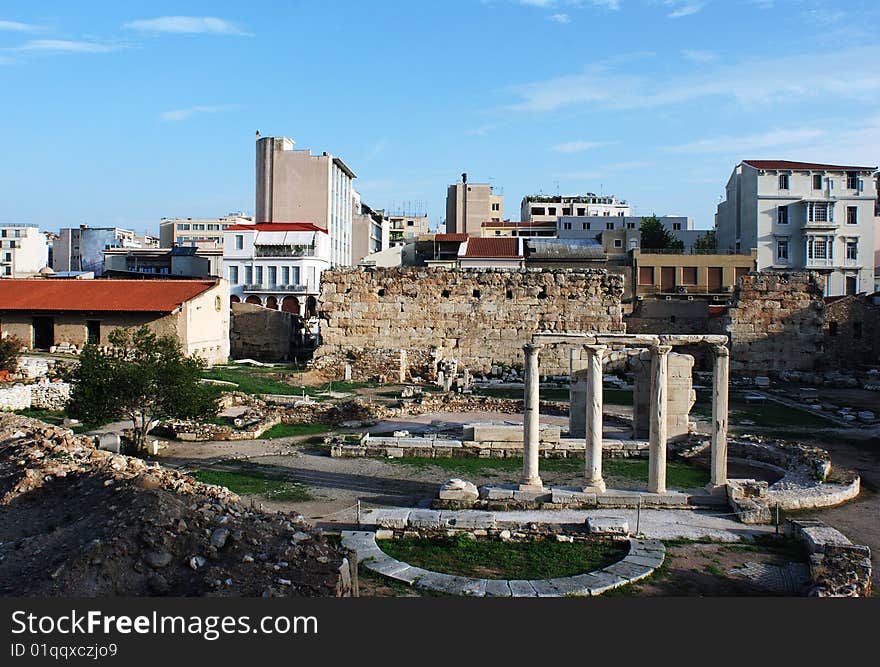 Ancient ruins, archaeological site in the middle of Athens city, Greece.