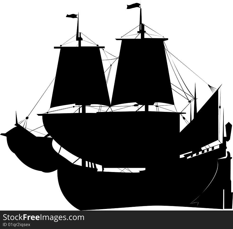 Black old pirat ship silhouette . Black old pirat ship silhouette .