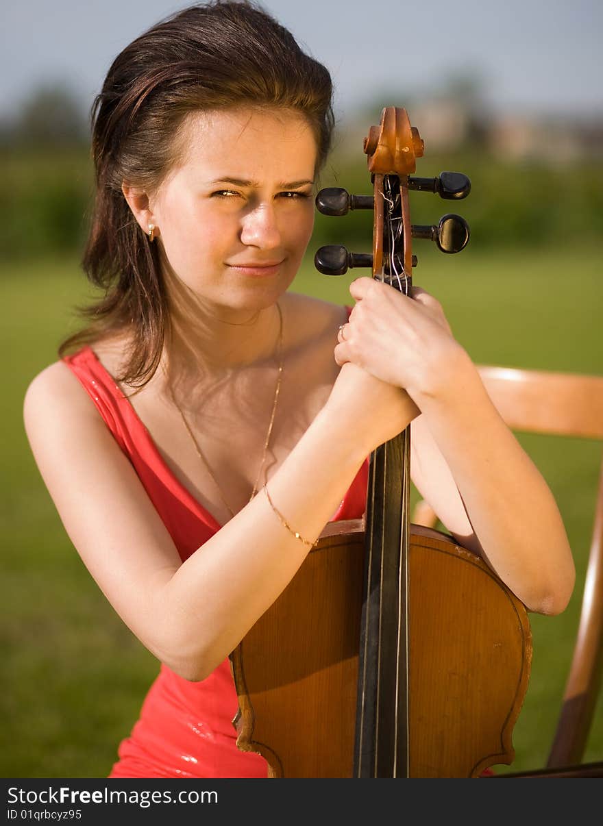 Portrait girl with the violin. Portrait girl with the violin