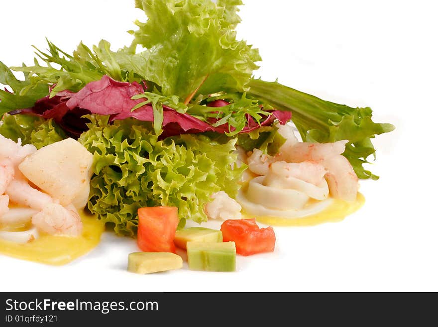 Prawn salad decorated with lettuce