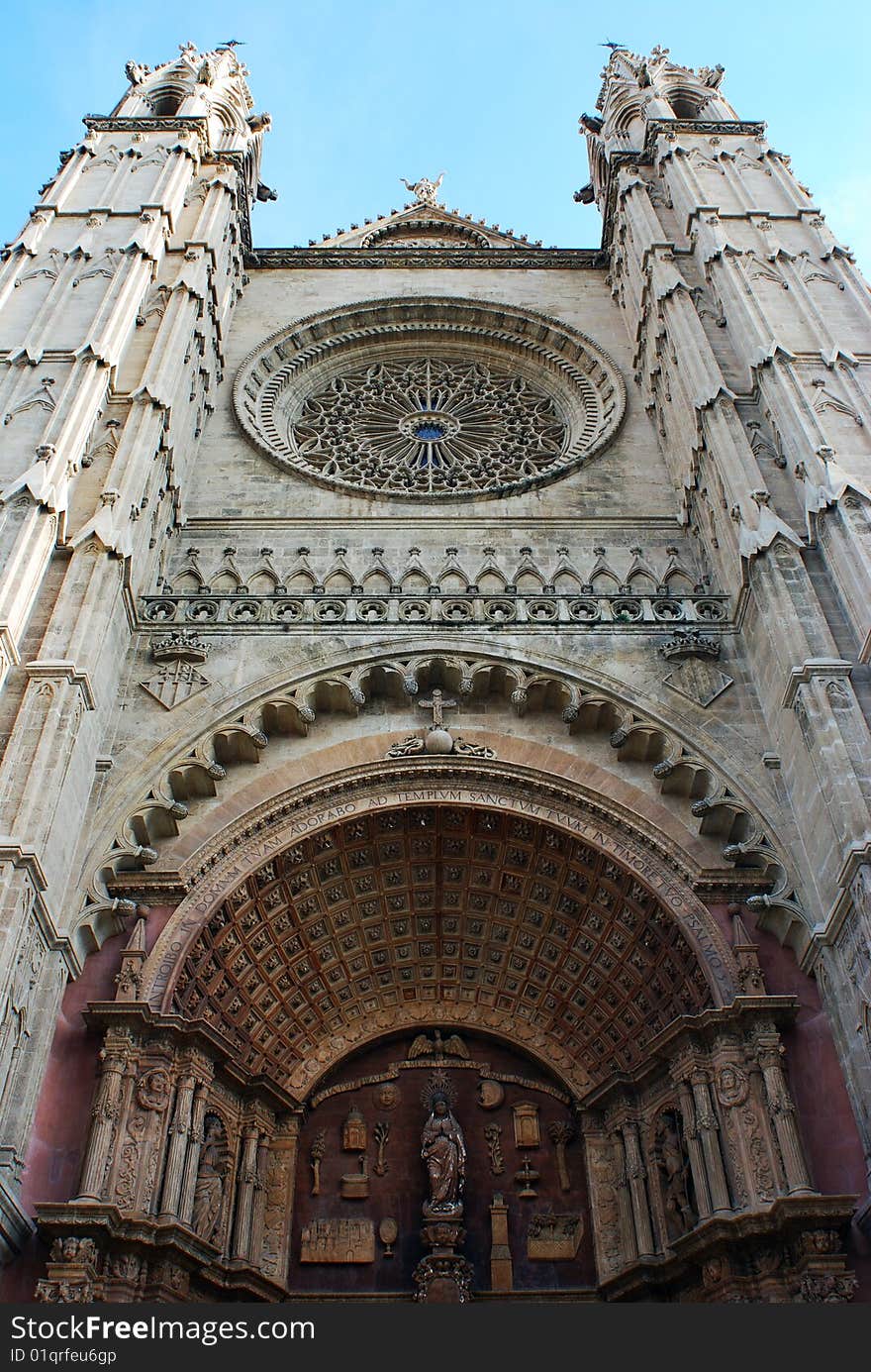 The facade of historic Palma de Majorca city cathedral (Spain). The facade of historic Palma de Majorca city cathedral (Spain).